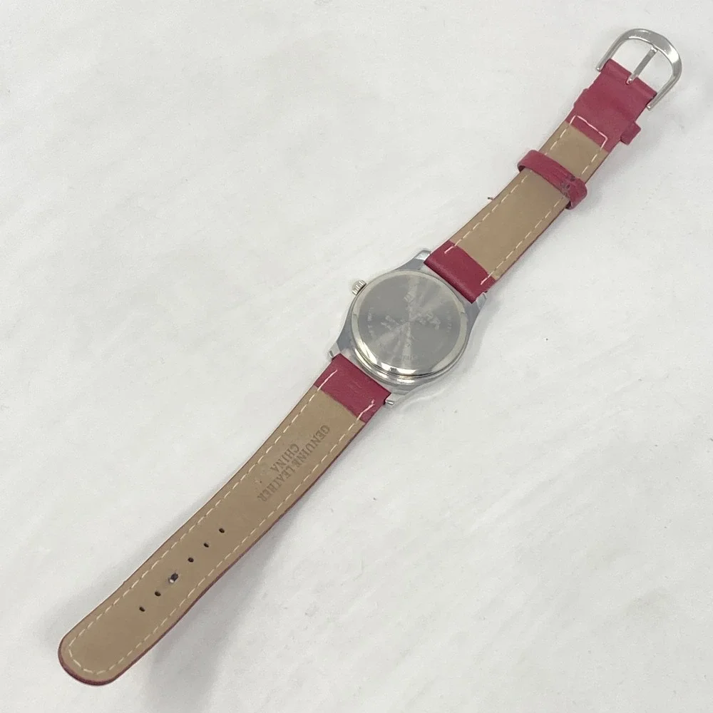 Sharp Womens Easy Reader Watch 29mm Silver Tone Date Red Leather 30M New Battery